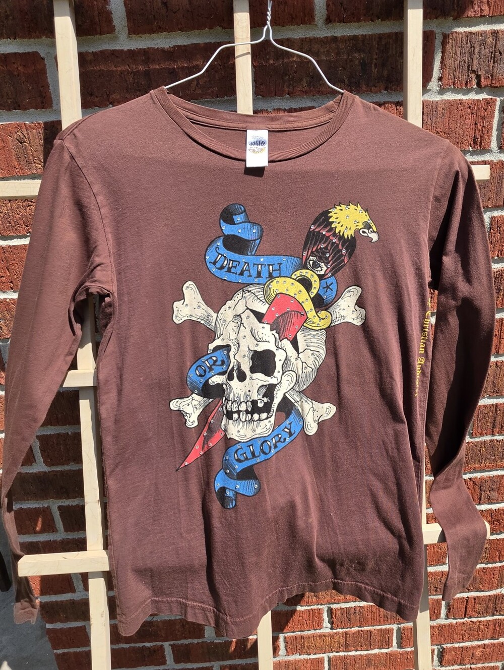 Ed Hardy by Christian Audigier vtg retro women's Death or Glory skull tee Small